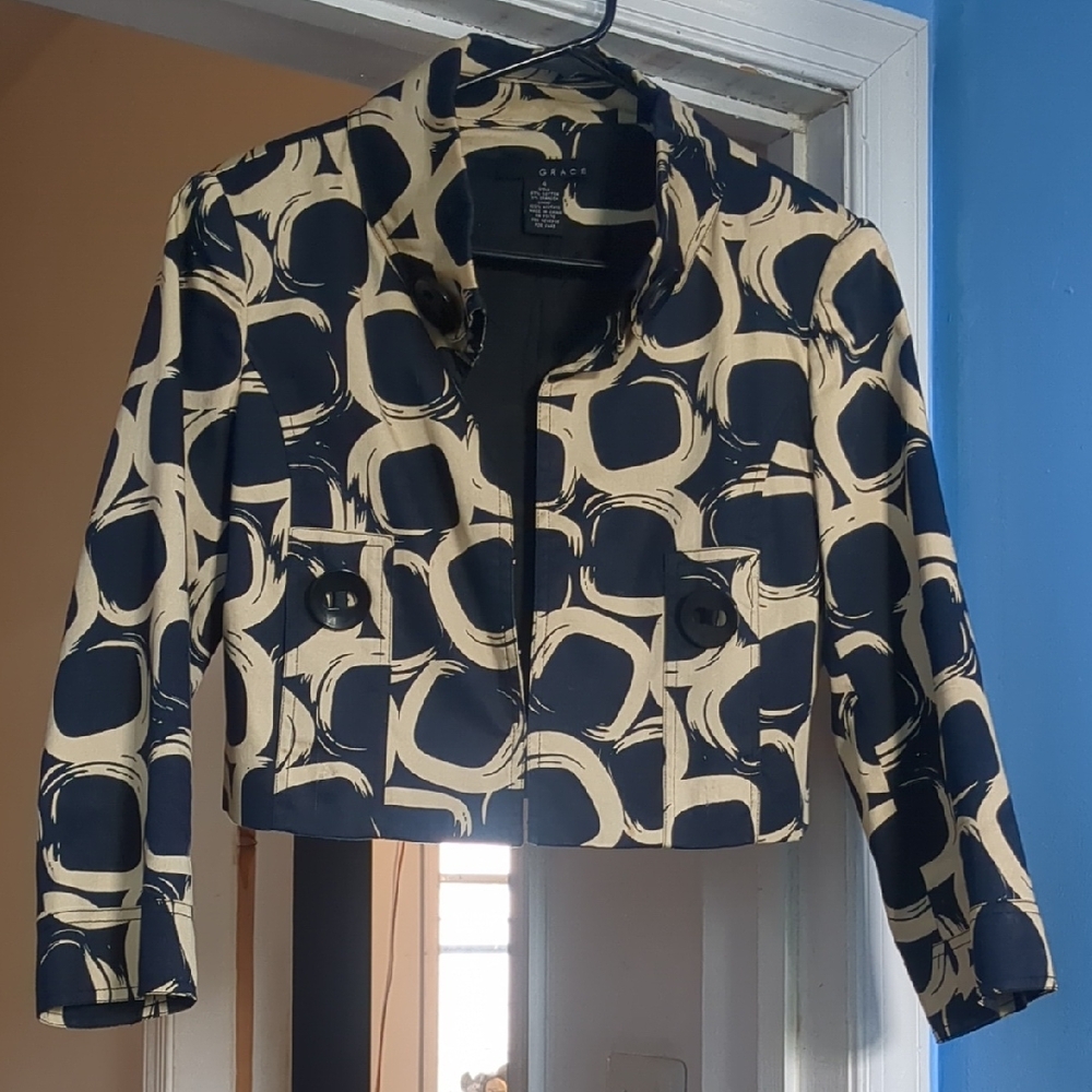 Grace Black and Cream Patterned Blazer